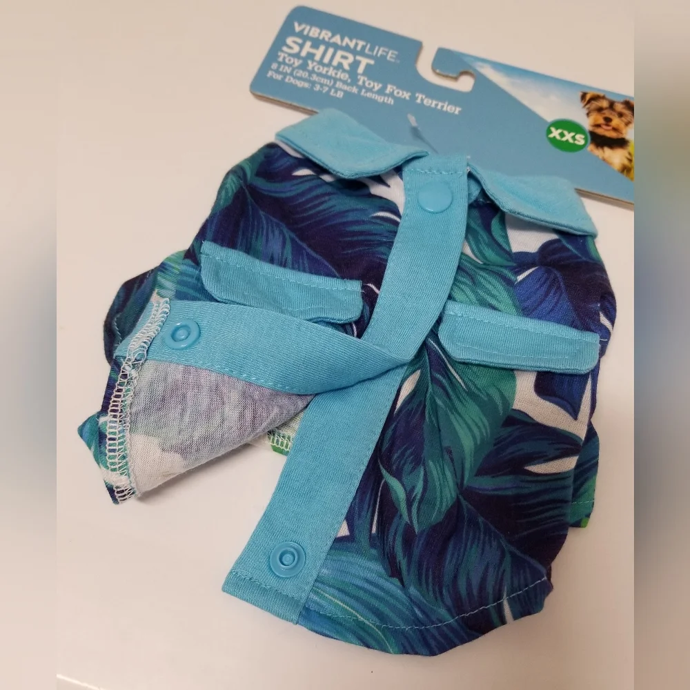 Vibrant Life Blue Tropical Palm Print Shirt Sz XXS NWT
